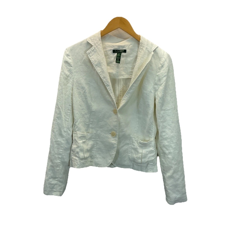 Lauren Ralph‎ Lauren Ivory Linen Blazer Sz 8 Jacket Old Money Utility Women